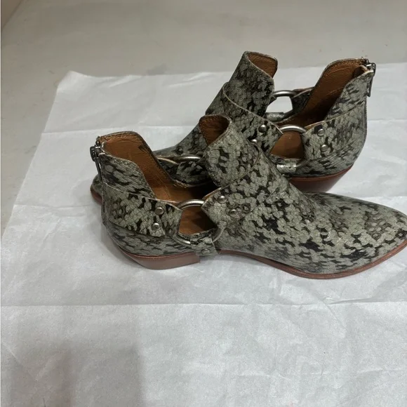 Frye Ray Harness Back Zip Snake Print Ankle Booties - Black and Gray - Picture 5 of 10